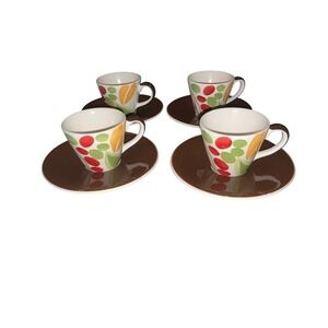 Set 4 Hues N Brews Espresso Cups & Saucers Colorful Design
